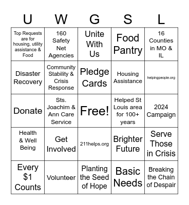 United Way Bingo Card