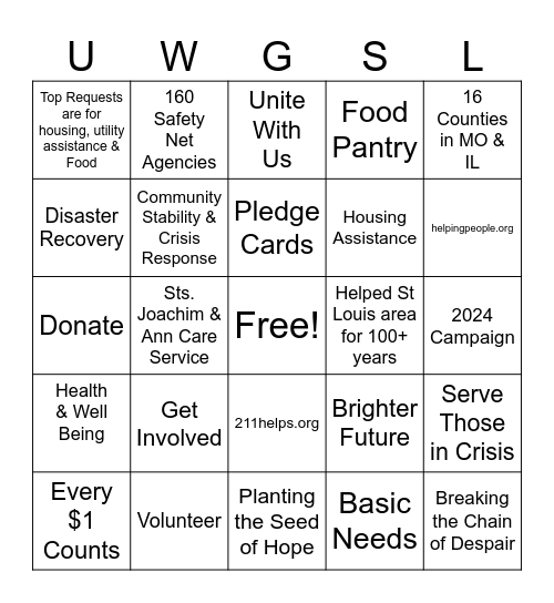 United Way Bingo Card