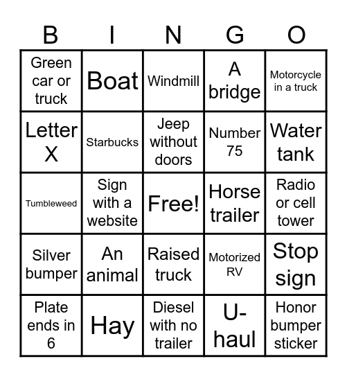 Travel Bingo Card