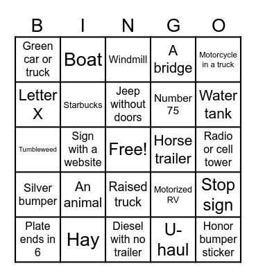 Travel Bingo Card