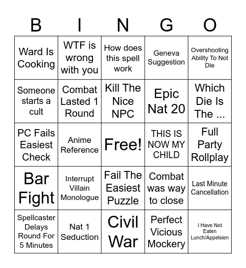 DND Bingo Card