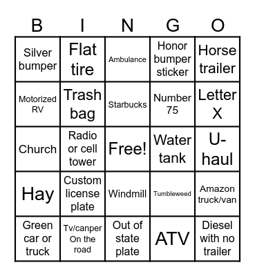 Travel Bingo Card