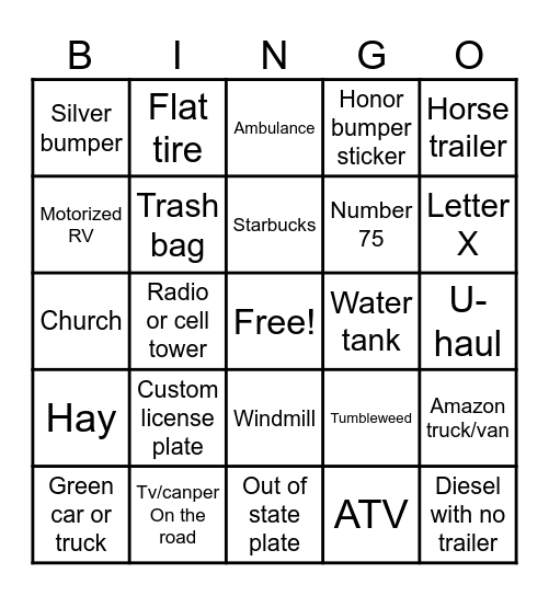 Travel Bingo Card