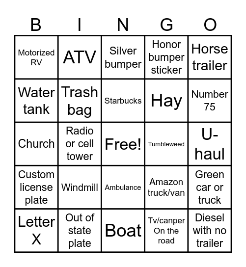 Travel Bingo Card