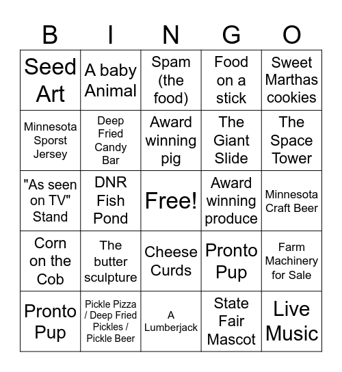 State Fair Bingo Card