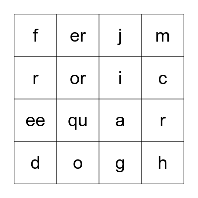 Jolly Phonics Bingo Card