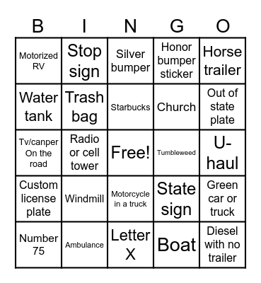 Travel Bingo Card