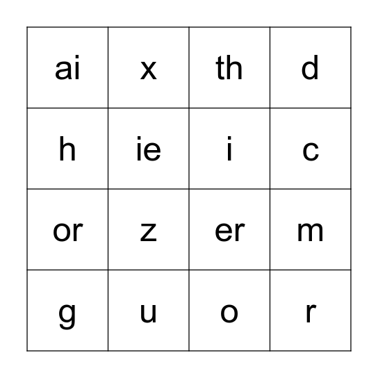 Jolly Phonics Bingo Card