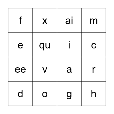 Jolly Phonics Bingo Card