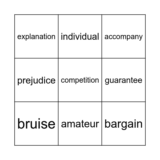 Spelling Bingo! Bingo Card