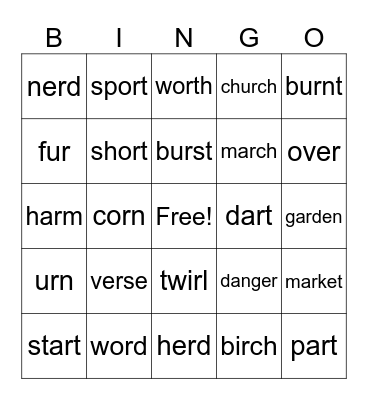 R Control Bingo Card