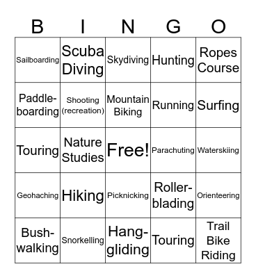 Outdoor Recreation Bingo Card