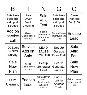 HS Service September Bingo Card