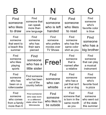Get to Know you BINGO Card