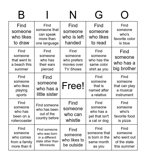 Get to Know you BINGO Card