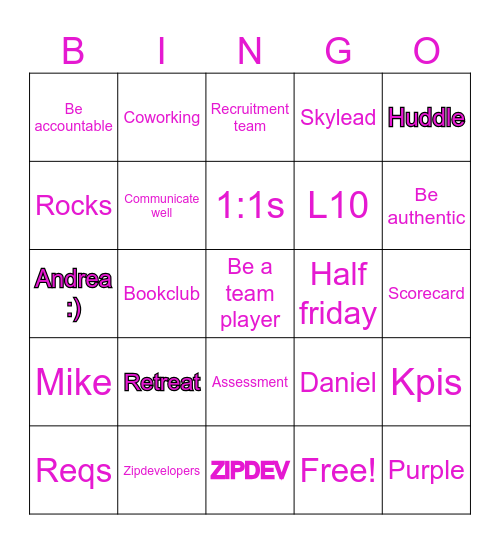 Zipdev Bingo Card