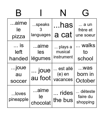 Find Someone Who          Trouve quelqu'un qui Bingo Card