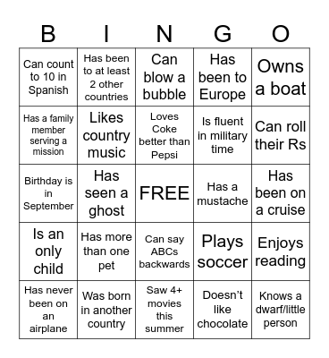 Get to Know You Bingo Card