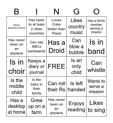 Get to Know You Bingo Card