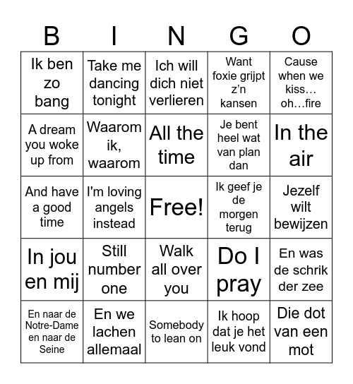 Doorzing Bingo Card