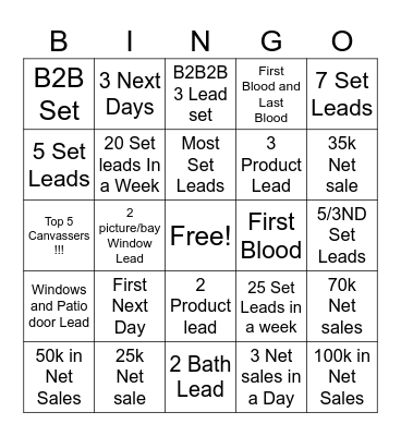 Indy Lead Bingo Card