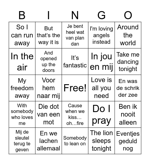 Doorzing Bingo Card