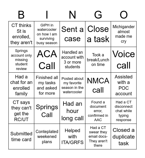 Untitled Bingo Card