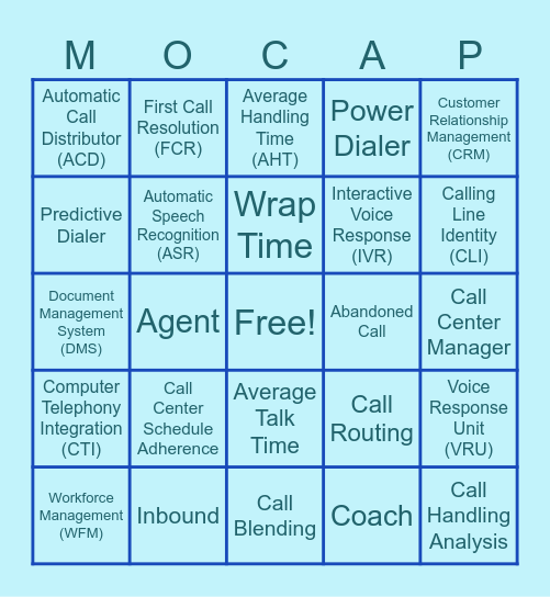 Call Center Bingo Card