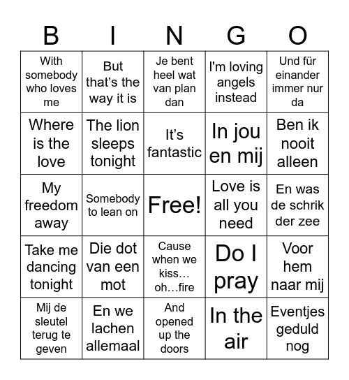 Doorzing Bingo Card