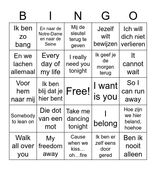 Doorzing Bingo Card