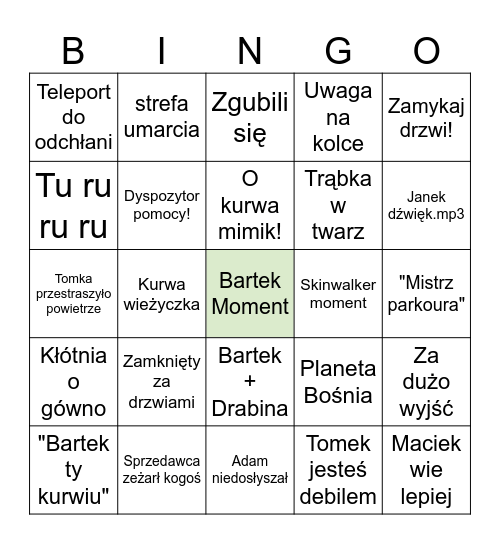 LC Bingo drużyny DD 5x5 Bingo Card