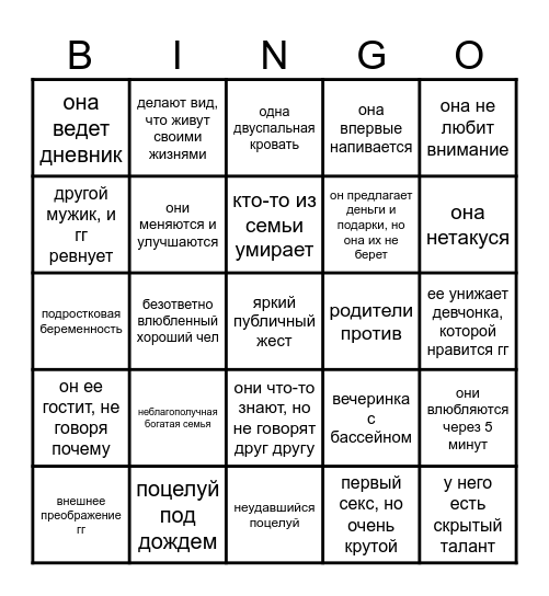 КЛИШЕ РОМАНОВ Bingo Card