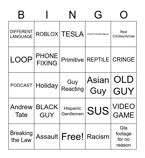 YOUTUBE SHORTS Bingo Card