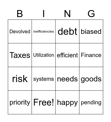 Health Financing Bingo Card
