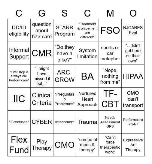 Bill Bingo Card