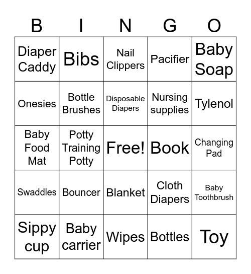 Baby Shower Bingo! Bingo Card