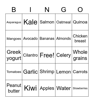 Eating Healthy Bingo Card