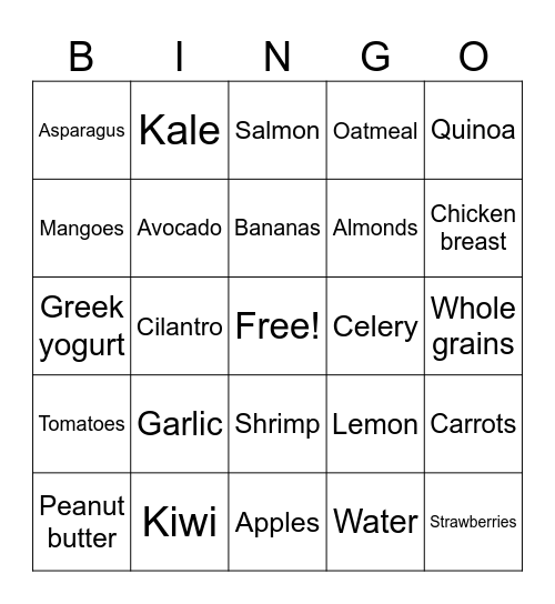 Eating Healthy Bingo Card
