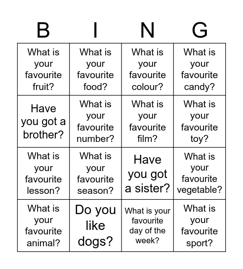 Intro Bingo Card