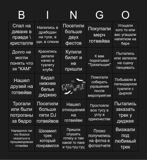 На GOTHWAVE BINGO №1 Bingo Card