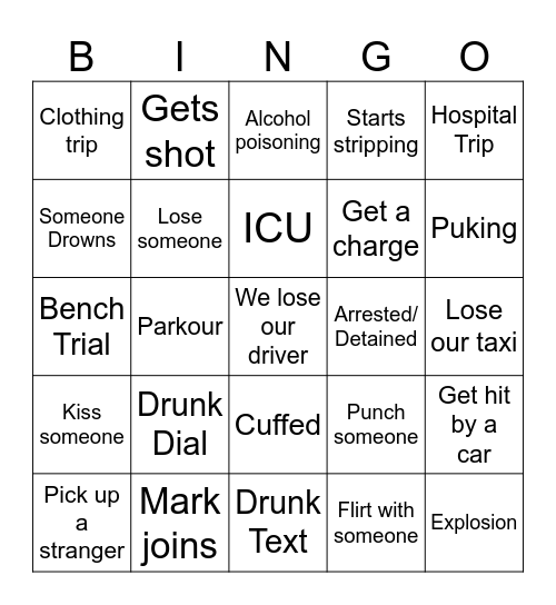 Unhinged Friday Bingo Card