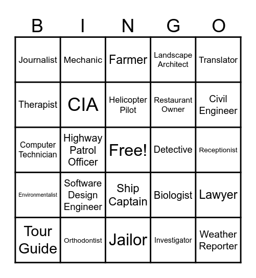 Career Bingo Card