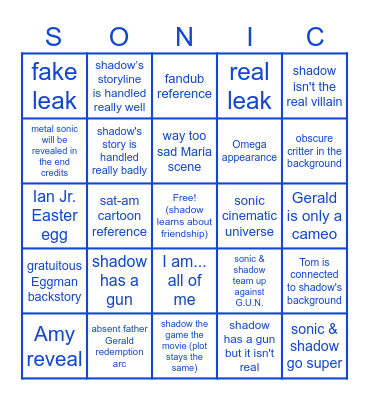 Sonic the Hedgehog 3-ngo Bingo Card