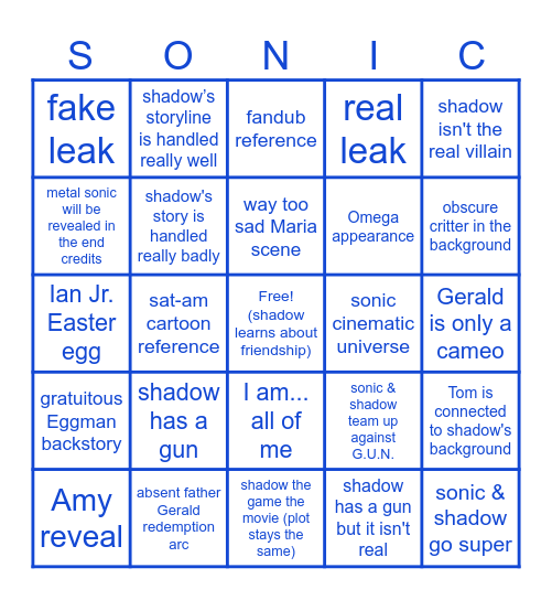 Sonic the Hedgehog 3-ngo Bingo Card