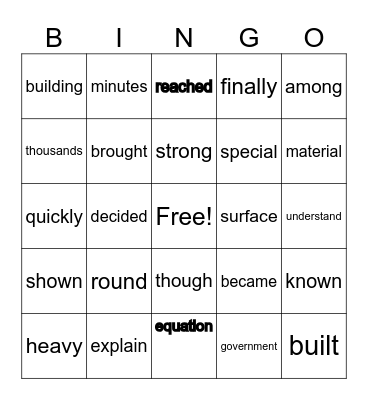 Sight Word Bingo Card