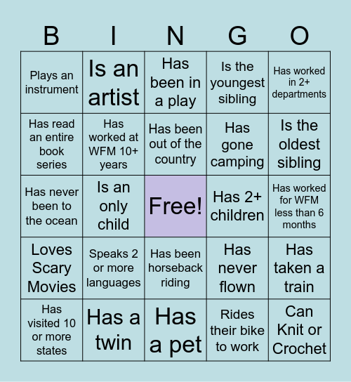 Team Member Bingo! Bingo Card