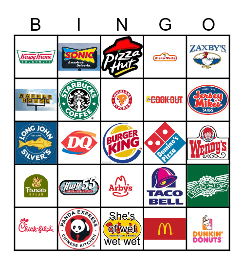 FAST FOOD BINGO Card