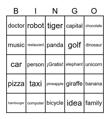 COGNATES Bingo Card