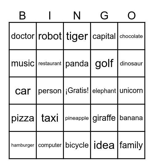 COGNATES Bingo Card