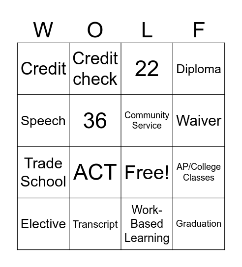 HS 101 Bingo Card